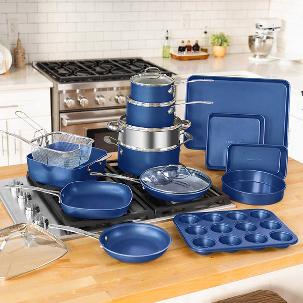 Granitestone Blue 20 Piece Nonstick Cookware and Bakeware Set